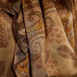 Pre Owned D&G Brown Paisley Print Silk Satin Ruffled Blouse M