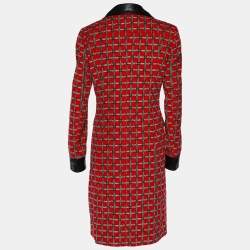 D&G Vintage Red Belt Print Corduroy Leather Trim Coat S