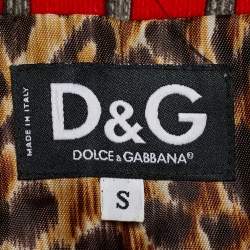 D&G Vintage Red Belt Print Corduroy Leather Trim Coat S