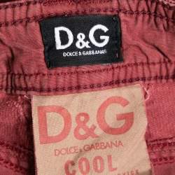 Pre Owned D&G Red Corduroy Low Rise Boot-Cut Tight Fit Pants S Waist 29" 