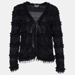 Pre Owned D&G Black Lace & Tulle Bead Embellished Tie Detail Jacket M