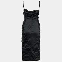 Pre Owned D&G Black Satin Ruched Sleeveless Bustier Dress M