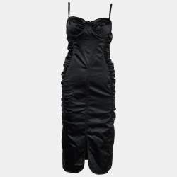 Pre Owned D&G Black Satin Ruched Sleeveless Bustier Dress M