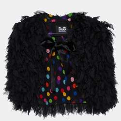 D&G Black Silk & Mesh Ruffled Neck Tie Cropped Cape Jacket M