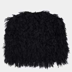 D&G Black Silk & Mesh Ruffled Neck Tie Cropped Cape Jacket M