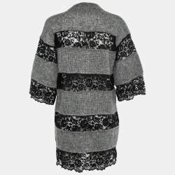Pre Owned D&G Grey Mohair Wool Contrast Lace Cardigan M