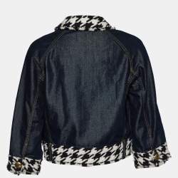 Pre Owned D&G Blue Denim Tweed Trim Cropped Jacket L