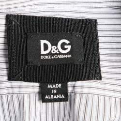 D&G White & Grey Striped Cotton Long Sleeve Shirt S