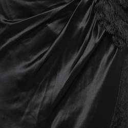 Pre Owned D&G Black Silk Satin Lace Trimmed Draped Skirt M