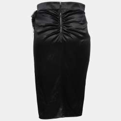 Pre Owned D&G Black Silk Satin Lace Trimmed Draped Skirt M