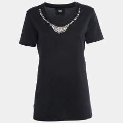 D&G Black Cotton Rhinestone Embellished T-Shirt M