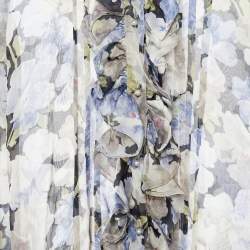 Pre Owned D&G Grey & Blue Floral Printed Silk Ruffled Shirt L