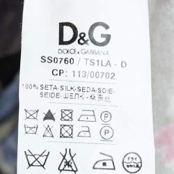 Pre Owned D&G Grey & Blue Floral Printed Silk Ruffled Shirt L