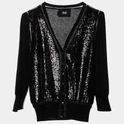 D&G Black Sequin Embellished Cashmere Button Front Cardigan L