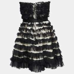 D&G Black Silk Ruffled Belted Strapless Mini Dress M
