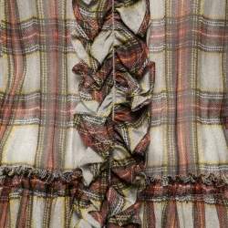 D&G Grey Checked Chiffon Silk Ruffled Tiered Maxi Dress M