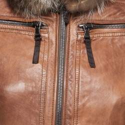 Pre Owned D&G Brown Leather Fur Collar Bomber Jacket S
