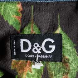 Pre Owned D&G Blue Denim Leather Trim Detail Zip Front Jacket M