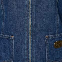 Pre Owned D&G Blue Denim Leather Trim Detail Zip Front Jacket M