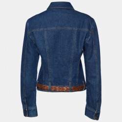Pre Owned D&G Blue Denim Leather Trim Detail Zip Front Jacket M
