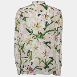Pre Owned Dolce & Gabbana Pink Floral Printed Silk Neck Tie Detail Shirt L