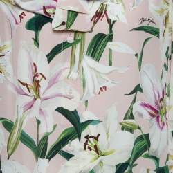 Pre Owned Dolce & Gabbana Pink Floral Printed Silk Neck Tie Detail Shirt L