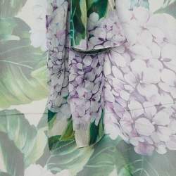 Pre Owned Dolce & Gabbana Green Hydrangea Printed Silk Neck Tie Detail Sheer Top L