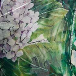 Pre Owned Dolce & Gabbana Green Hydrangea Printed Silk Neck Tie Detail Sheer Top L