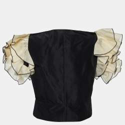D&G Black Silk Contrast Ruffle Sleeve Top L