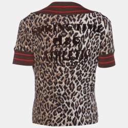 D&G Brown leopard Printed Cotton Knit V-Neck Crop Jacket L