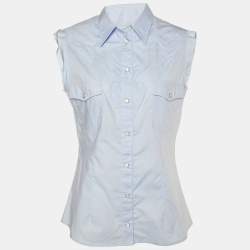 D&G Blue Cotton Sleeveless Button Front Shirt M