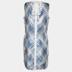 Pre Owned D&G White & Blue Dot Printed Silk Blend Sleeveless Midi Dress S