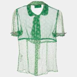 Pre Owned D&G Green printed Silk Neck Tie Detail Top S