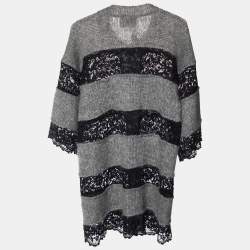 D&G Grey and Black Striped Lace Knit Cardigan M