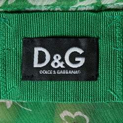 Pre Owned D&G Green Floral Printed Silk Neck Tie Detail Top M