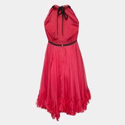 Pre Owned D&G Pink Silk Halter Neck Flared Mini Dress S