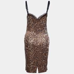 Pre Owned D&G Leopard Printed retch Satin Bustier Dress M