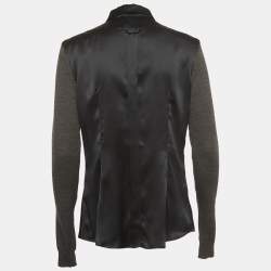 D&G Black Satin Button Front Knit Sleeve Shirt M