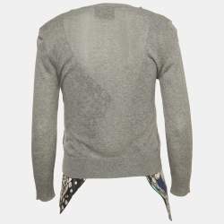 D&G Grey Knit & Print Silk Button Front Cardigan M
