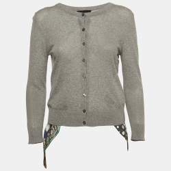 D&G Grey Knit & Print Silk Button Front Cardigan M
