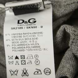 D&G Grey Knit & Print Silk Button Front Cardigan M
