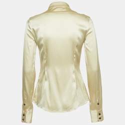 D&G Cream Satin Silk Button Front Full Sleeve Shirt S