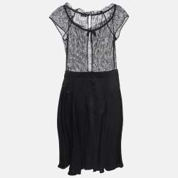 D&G Black Lace and Satin Flared Short Dress S