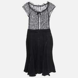 D&G Black Lace and Satin Flared Short Dress S