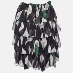 Pre Owned D&G Black Calla Lilly Print Silk Chiffon Tiered Skirt S