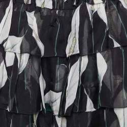 Pre Owned D&G Black Calla Lilly Print Silk Chiffon Tiered Skirt S