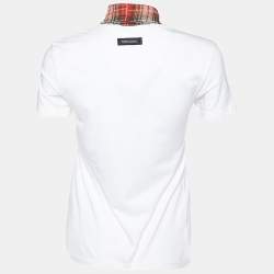 D&G White Silk Scarf Trim Cotton Buttoned T-Shirt S