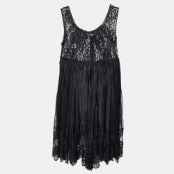 Pre Owned D&G Black Lace & Silk Sheer Sleeveless Midi Dress L