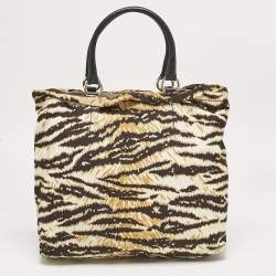 D&G Cream/Brown Printed Fabric kori Tote