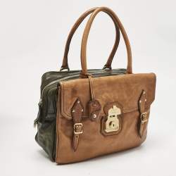 D&G Brown/Olive Green Leather Allyson Satchel
